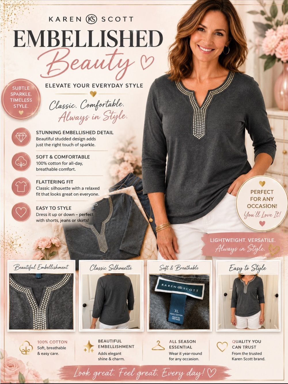Gray Embellished Women's Top size XL